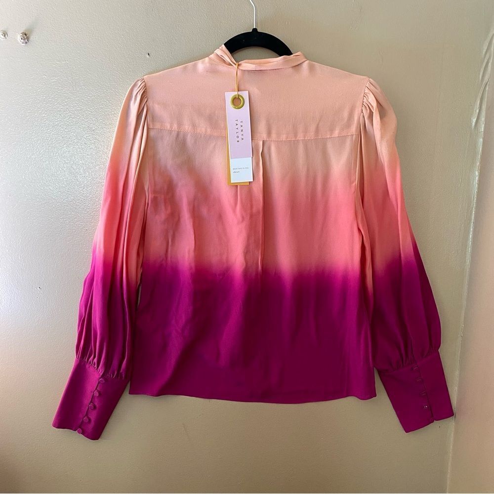 NWT TANYA TAYLOR Susan Ombré Silk Tieneck Blouse top pink $395 Sz 4 - Picture 8 of 8
